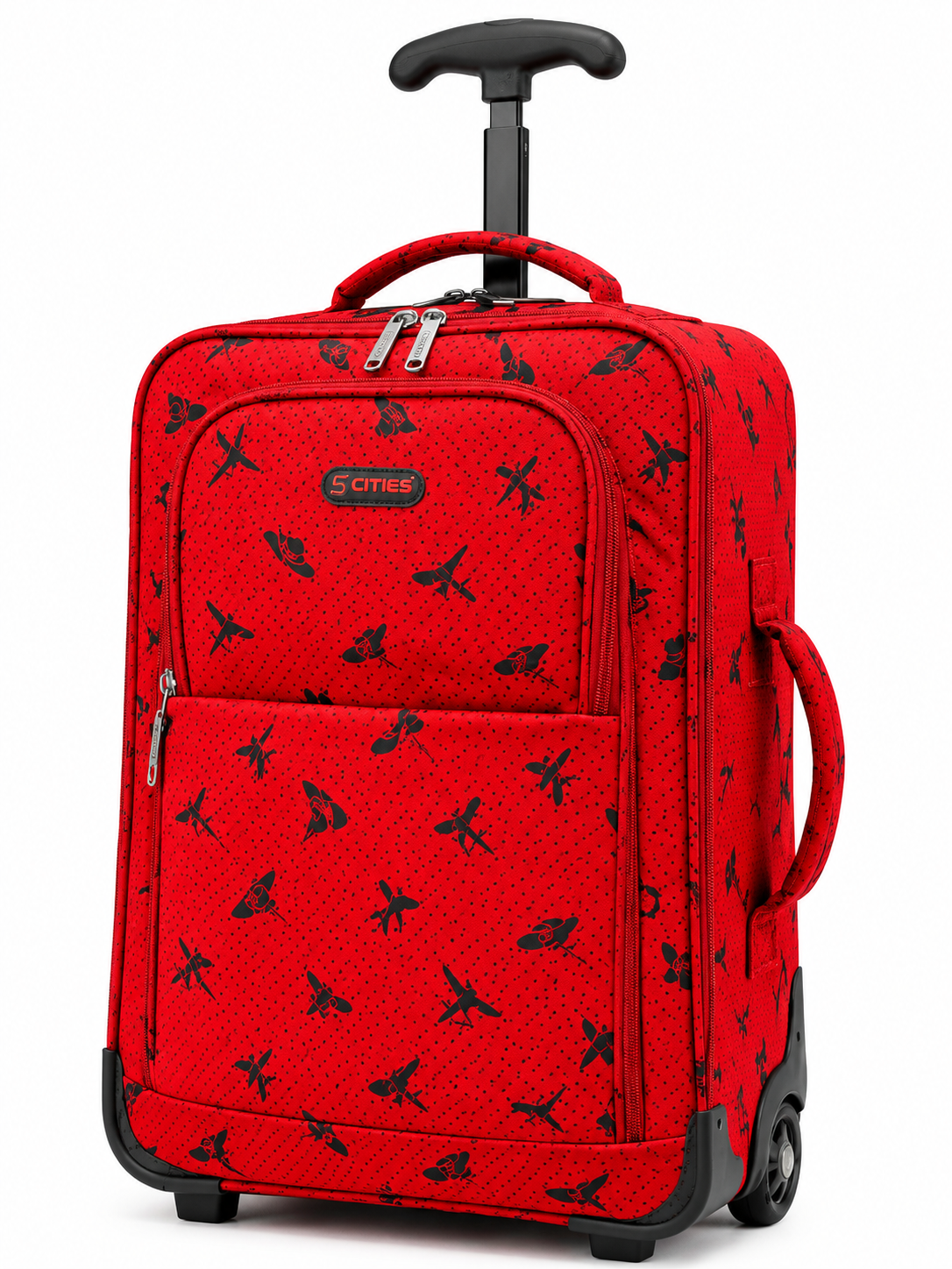 5 Cities Hand Luggage Cabin Bag (50x40x20cm)  Red Black Shoes