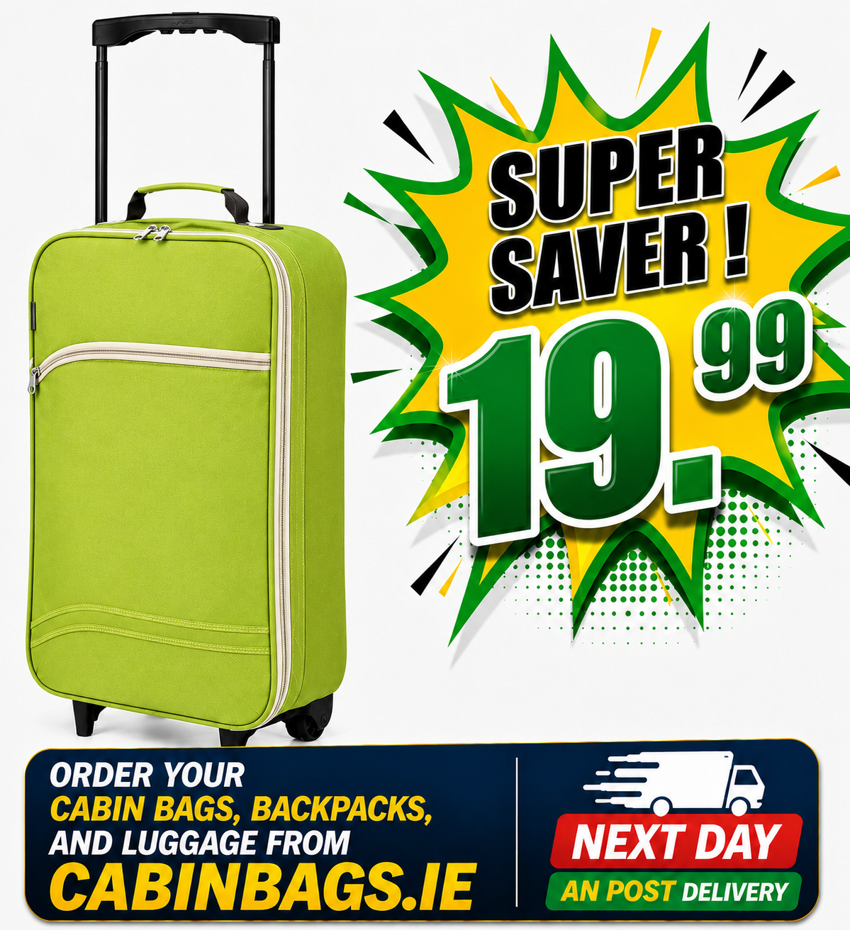 Benzi 55x35x20cm Cabin Bag 1.3 Kg Lime