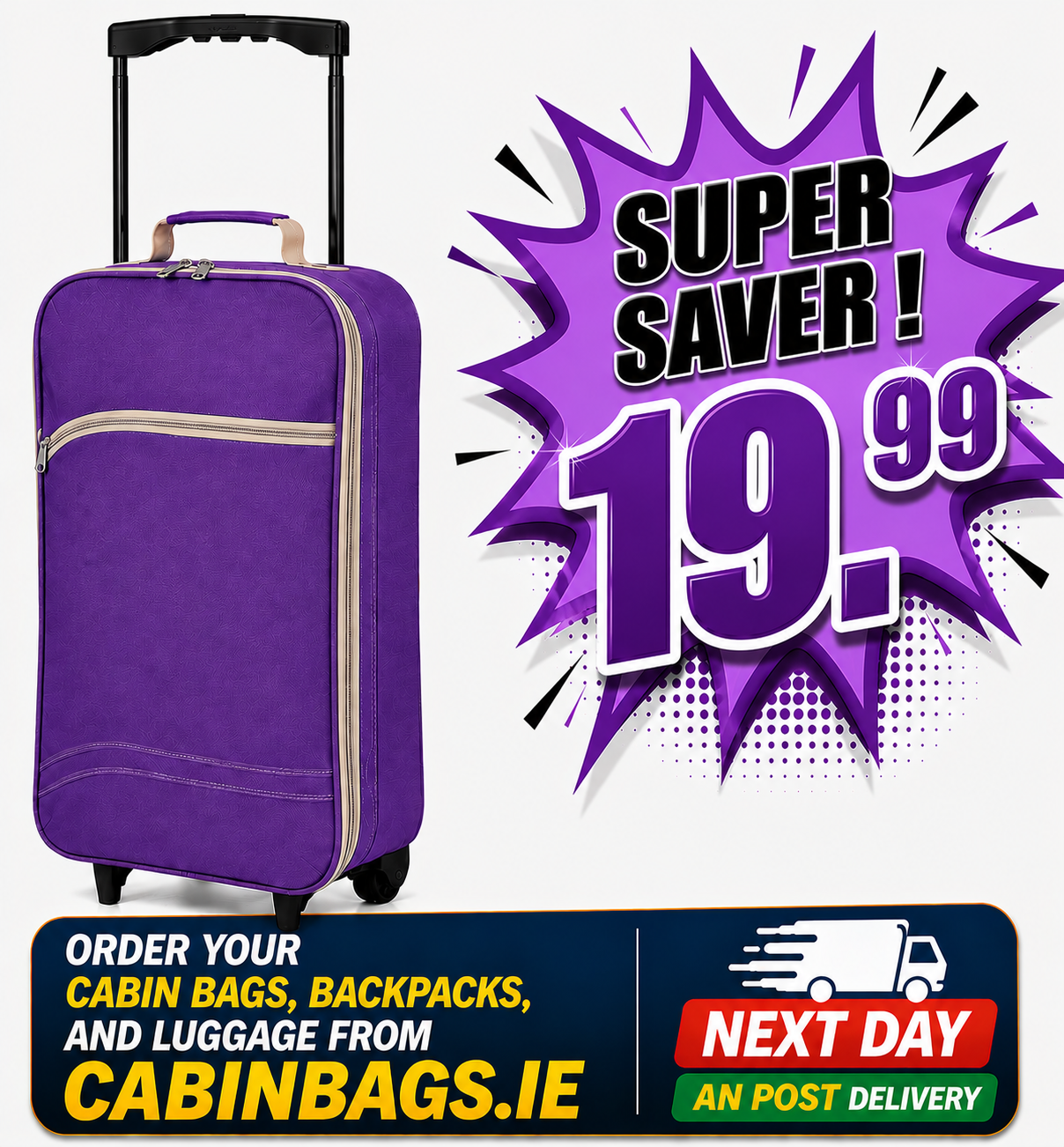 Benzi 55x35x20cm Cabin Bag 1.3 Kg Purple