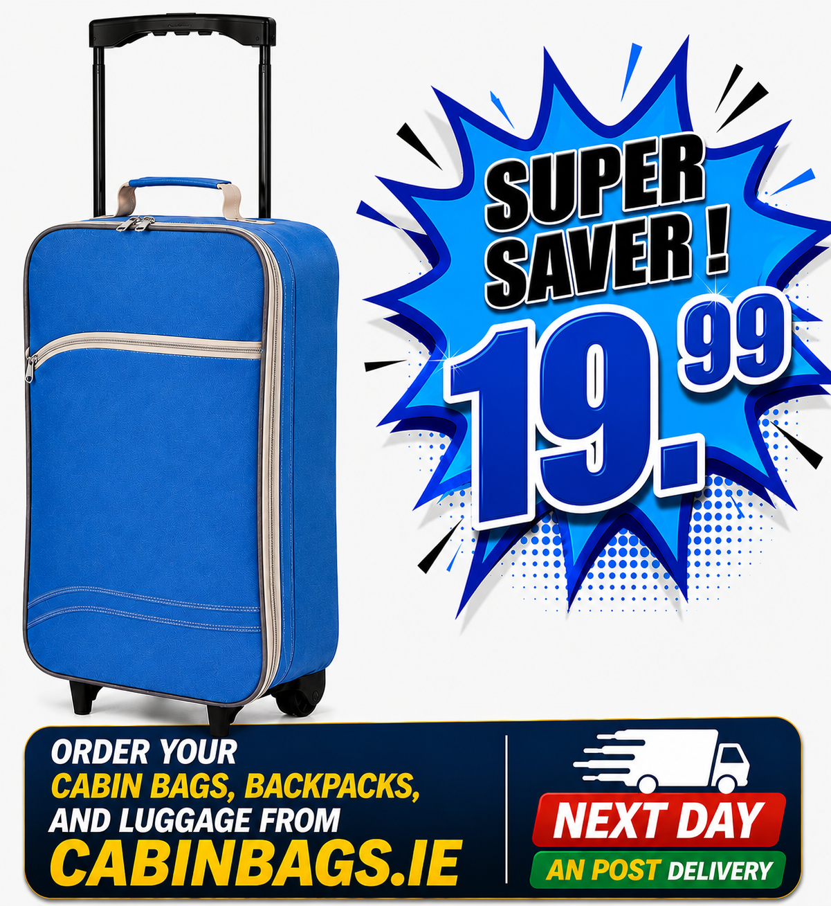 Benzi 55x35x20cm Cabin Bag 1.3 Kg Sky Blue