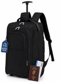 5 Cities 50cm Backpack Trolley Bag Carry On Lightweight Travel Cabin Approved with Shoulder Straps Wheels Suit Case Hand Luggage, Black, 50 cm