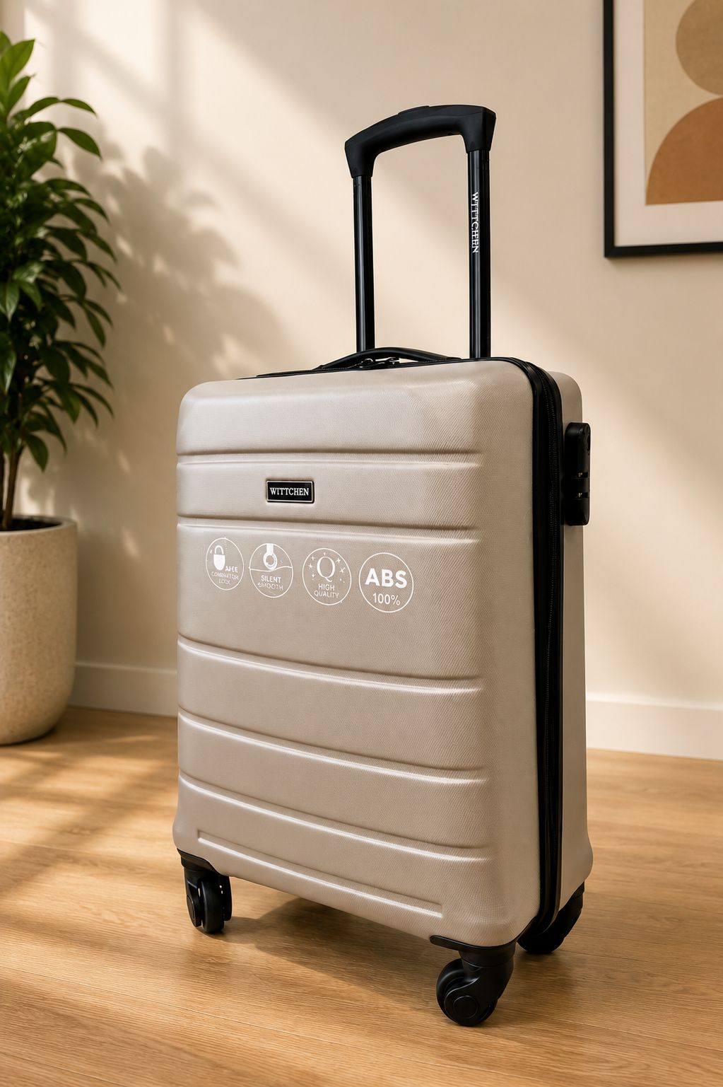 Full Size Overhead Hard-Shell Cabin Suitcase 55x35x20cm 2.25 Kg Wittchen Beige