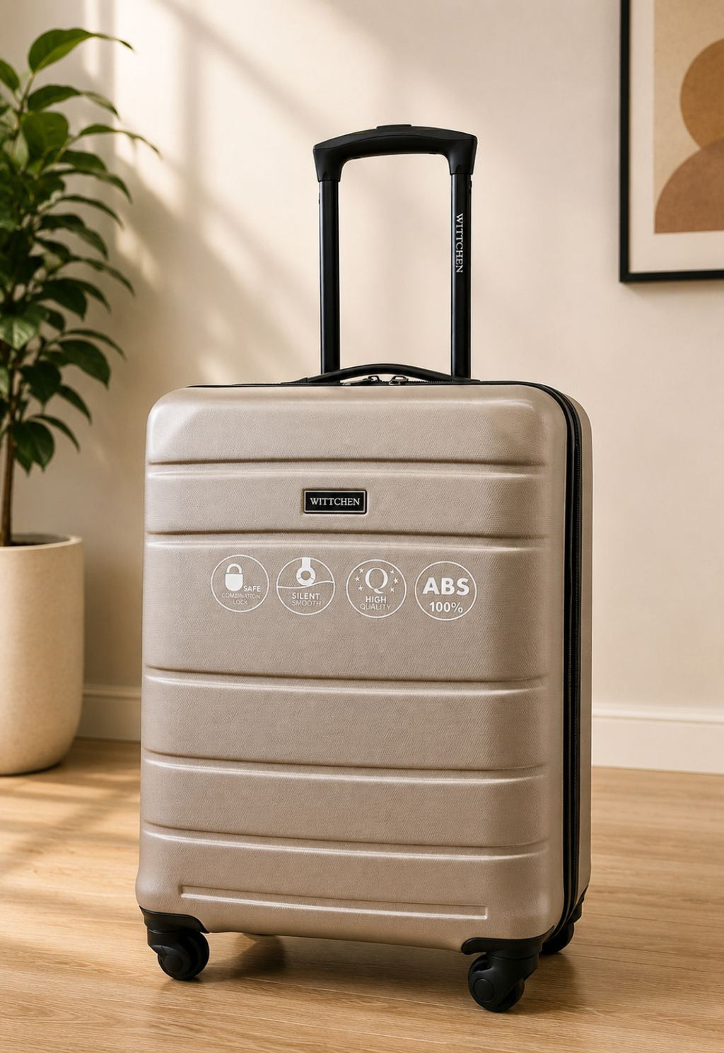 Full Size Overhead Hard-Shell Cabin Suitcase 55x35x20cm 2.25 Kg Wittchen Beige