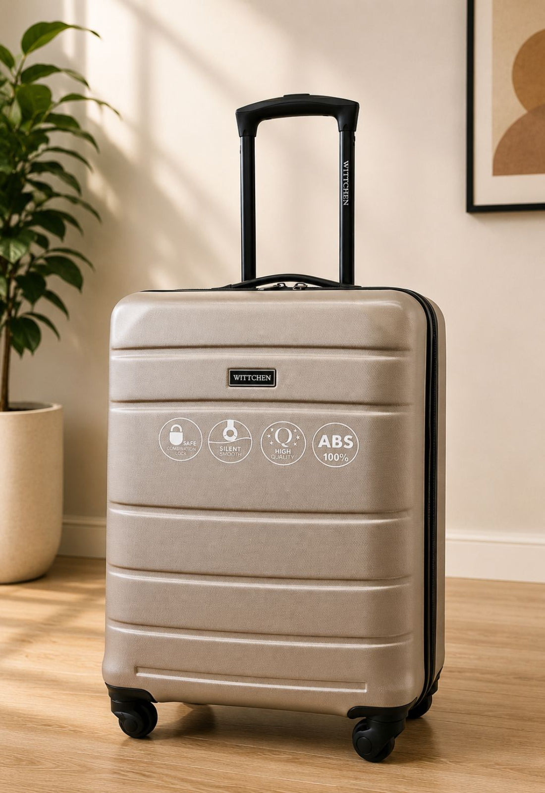 Full Size Overhead Hard-Shell Cabin Suitcase 55x35x20cm 2.25 Kg Wittchen Beige