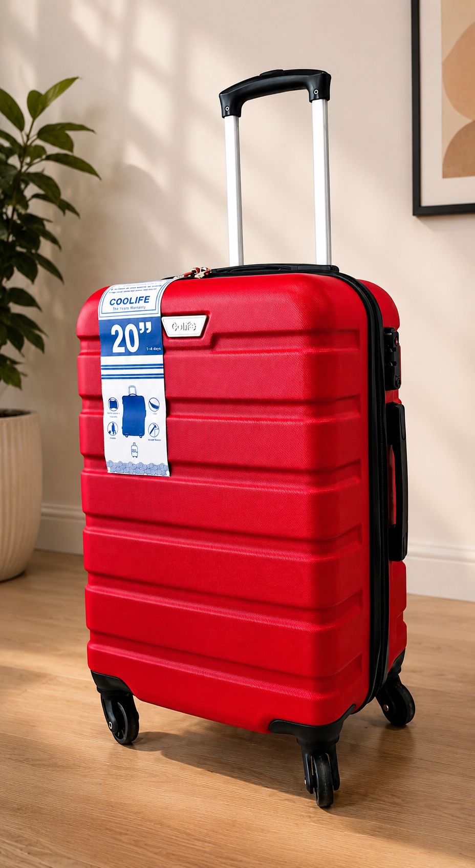 Full Size Overhead Cabin Bag 55x35x20cm 2.6 Kg Hard-Shell Coolife Red