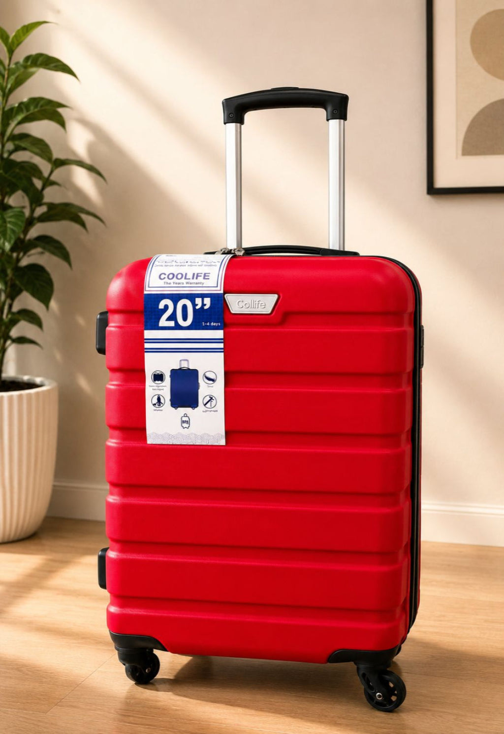 Full Size Overhead Cabin Bag 55x35x20cm 2.6 Kg Hard-Shell Coolife Red
