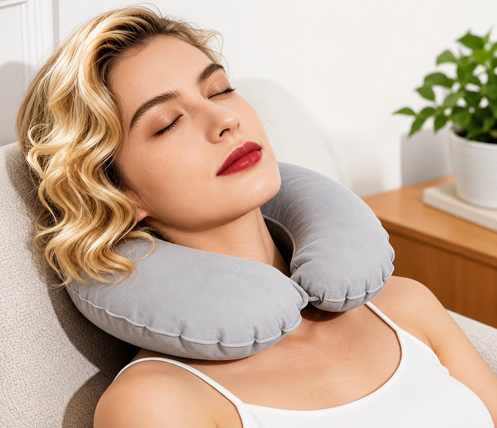 Premium Inflatable Travel Neck Pillow – Soft Ergonomic Air Cushion (Grey)